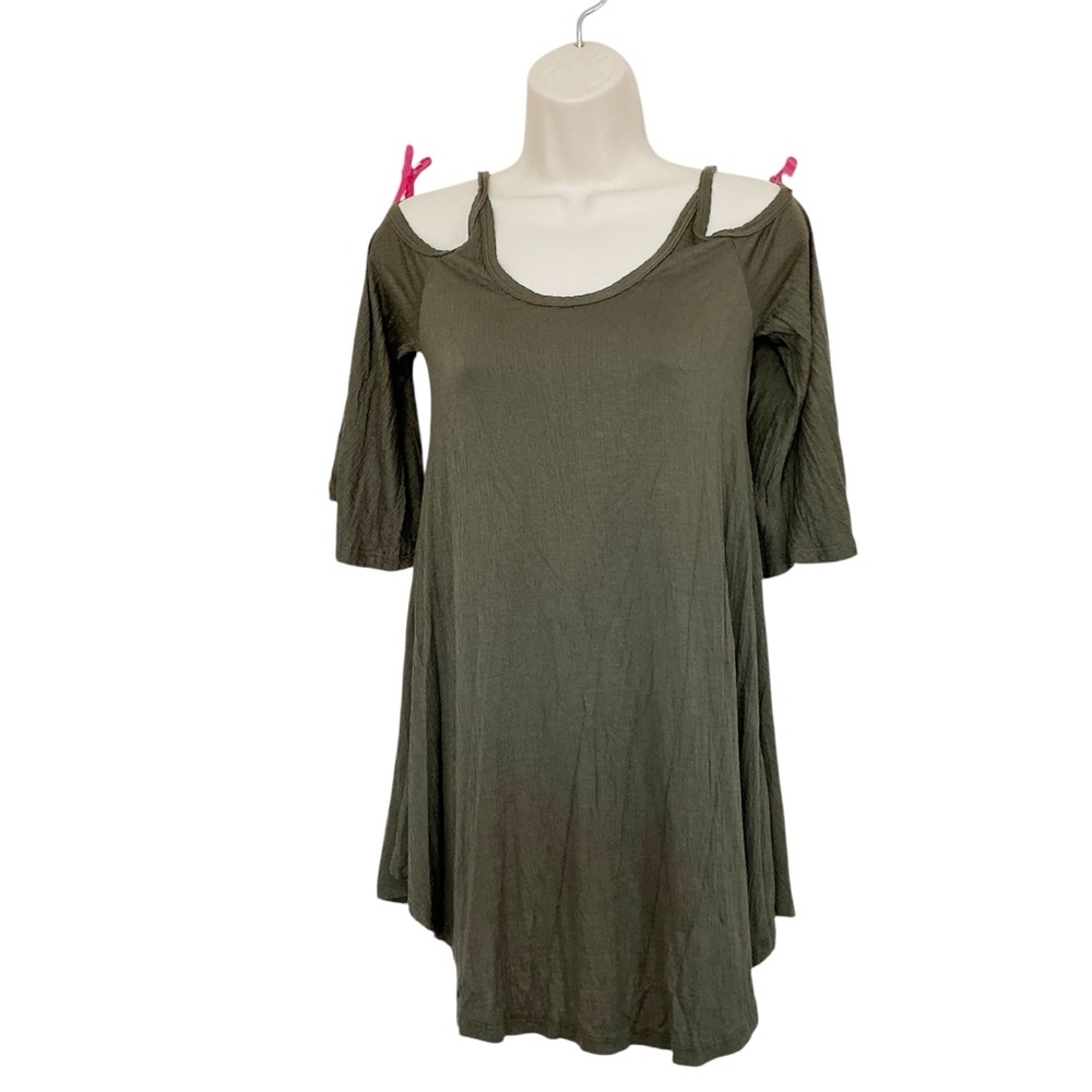 NWT ANGL Soho Chic Olive Green Cold Shoulder Top Tunic Size Small